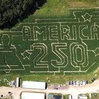 The image shows a hillside with giant chalk graffiti reading &ldquo;AMERIKIA&rdquo; and &ldquo;2?SIO,&rdquo; plus other doodles and figures.
