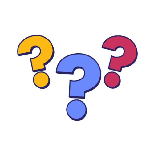 The image shows three question marks in yellow, blue, and red with a playful design, arranged with the blue question mark in the center.