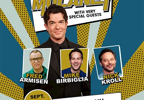 John Mulaney poster featuring guests Fred Armisen, Mike Birbiglia, Nick Kroll; Sept 10, 2026, GILFORD, NH.