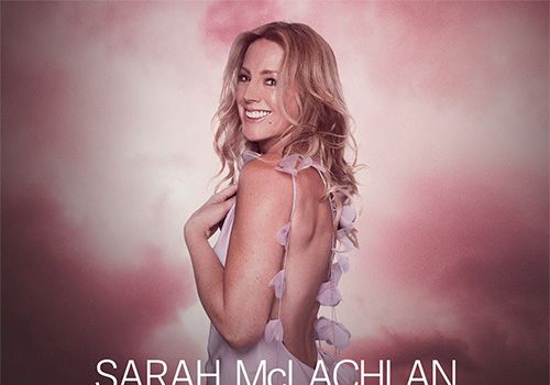 Concert poster: &ldquo;Sarah McLachlan Better Broken Tour&rdquo; with Allison Russell, promoting Bank North Pavilion, featuring Sarah posing sideways in a pink-purple backdrop.