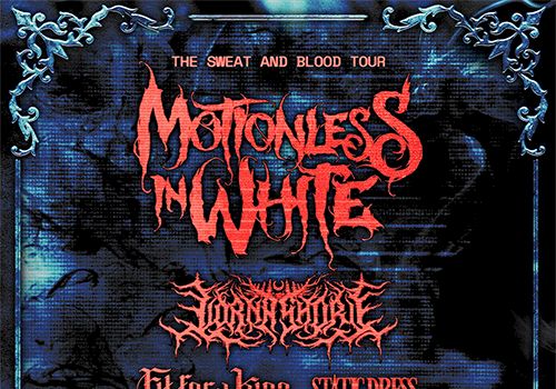 This is a poster for a metal tour, featuring bands like Mutilated in White and SteamDrums, with date July 16 at BankNH Pavilion.