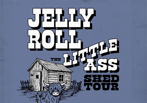 Poster for Jelly Roll featuring Little & Ass Shed Tour with a rustic shack illustration. June 21 Bankhead Pavilion. Ends with a period.